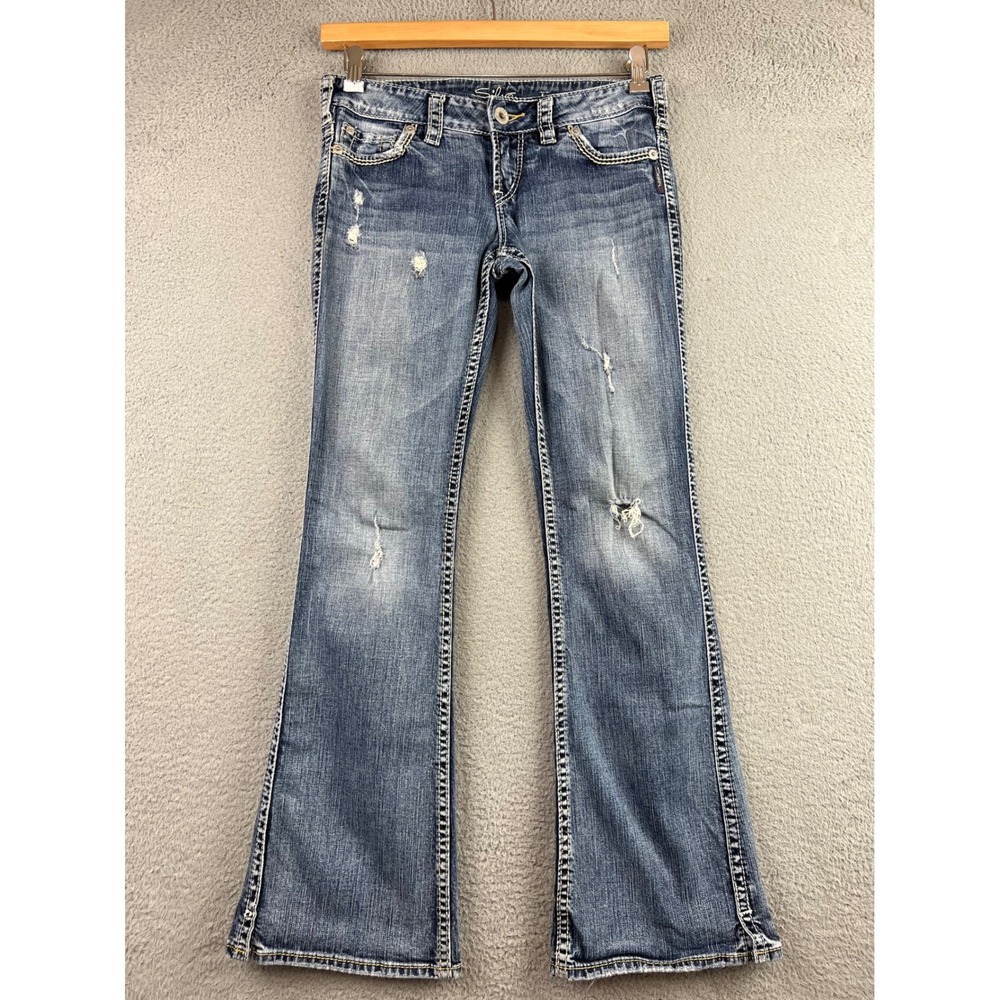 Silver Jeans Co Frances Low Rise Bootcut Distressed Medium Wash Jeans 27x31 - Picture 2 of 11